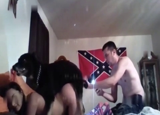 Slender teen likes filthy sex with dog
