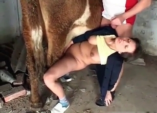 Busty babe and her lovely farm animal