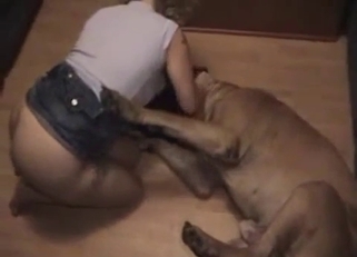 Beautiful babe is enjoying her lovely dog