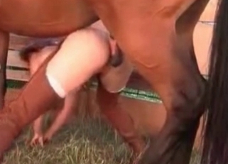 Slender chick is enjoying bestiality with horse
