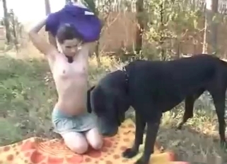 Small-tit babe prepared for dog bestiality