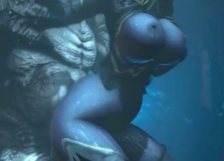 Brutal 3D beast impaled her wet snatch