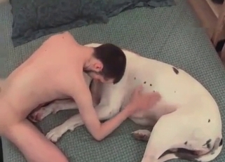 Dude fucking his sexy white dog