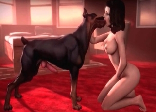3D hottie is kissing her amazing doggy