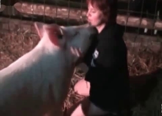 Pig sniffs and fucks her tight crack