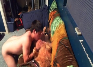 Stunning doggy sucked nicely by male